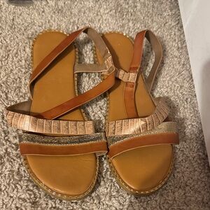 Rouge! Tan and Gold Strappy Sandals